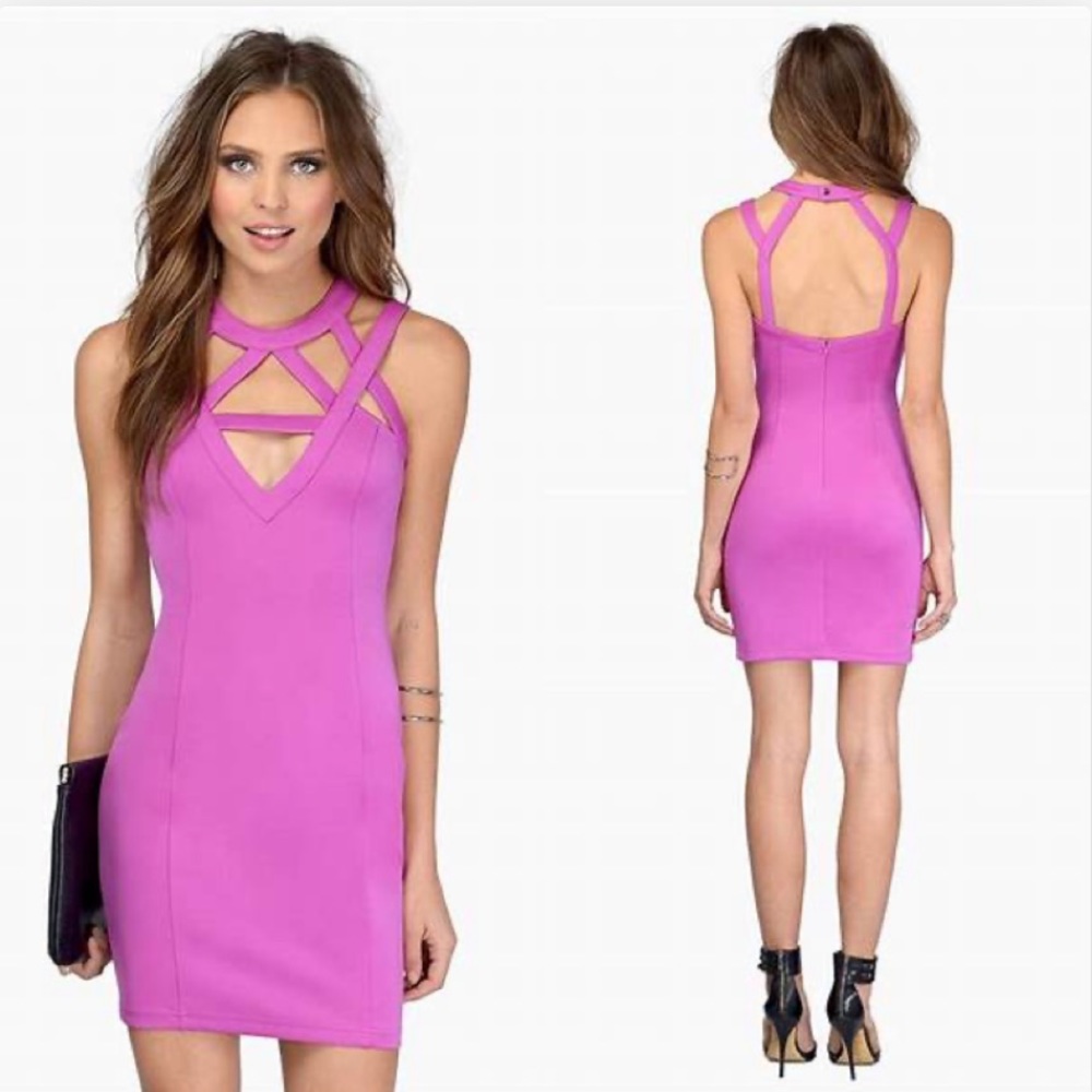 EUC TOBI Stencil Me In Orchid Bodycon Caged Neck Dress Size Medium